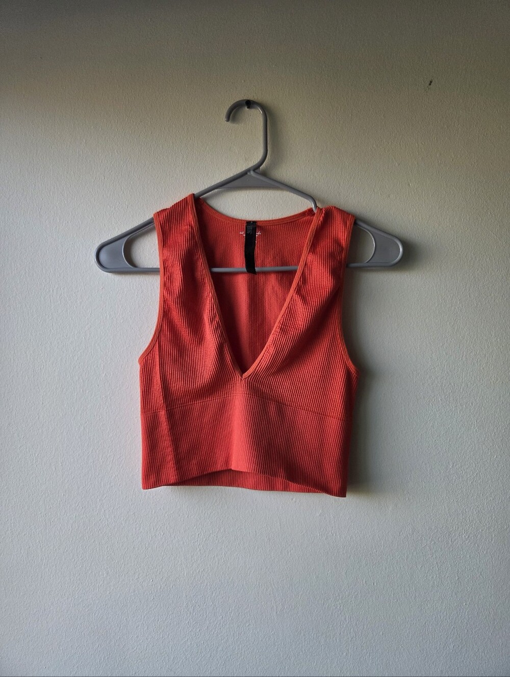 Urban Outfitters Deep V Ribbed Cropped Tank Top Orange Red Size M